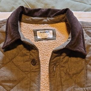 Old Navy Olive Quilted Jacket with Brown Collar